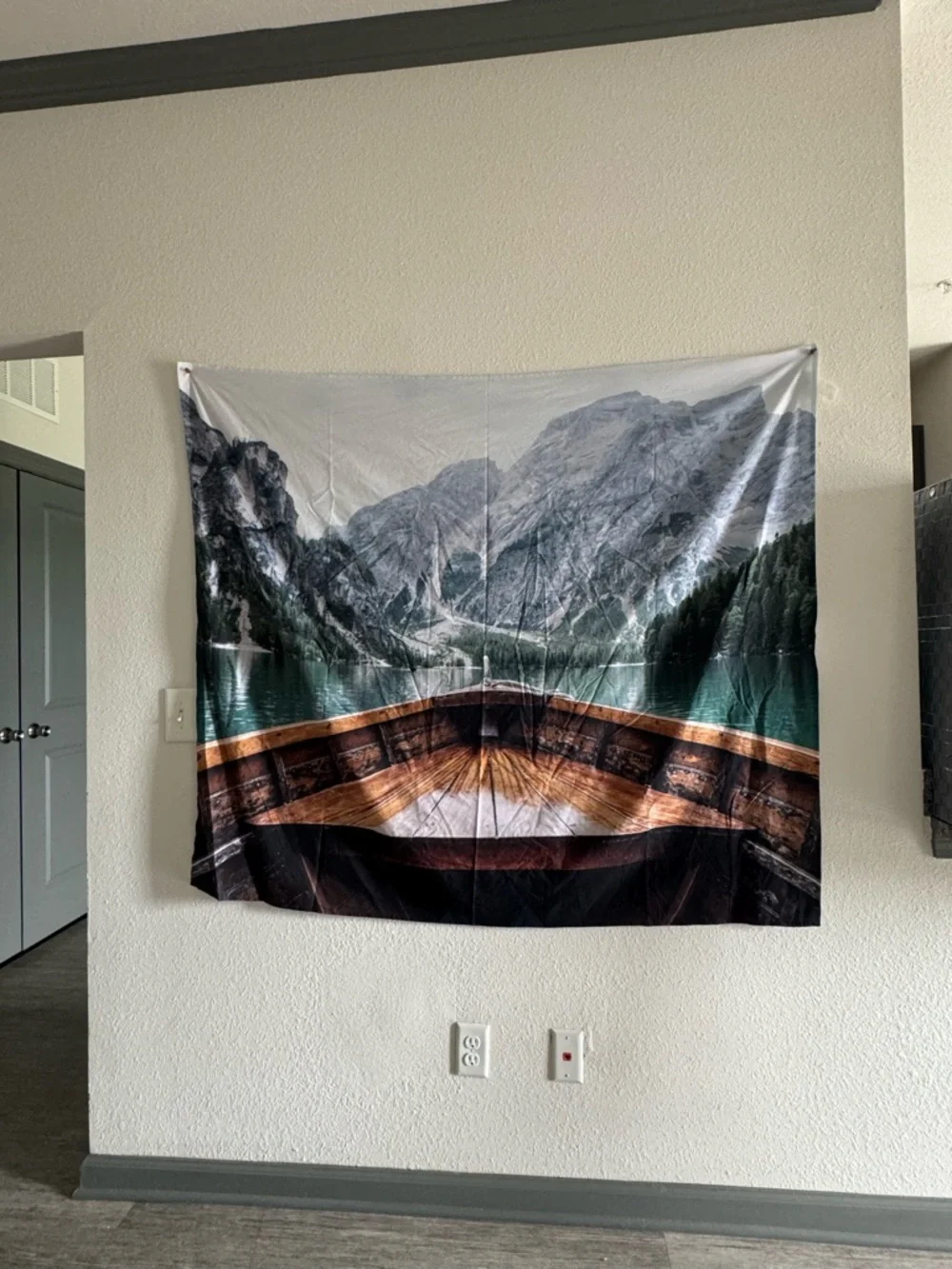 Scenic Boat Lake Wall Tapestry - Teal, Brown, Black